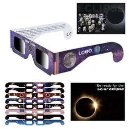 نظارات Eclipse معتمدة من ألعاب تخفيف الإجهاد 2024 نظارات الورق Eclipse ، حافة سلامة الألوان العشوائية تحمي العيون AAS CE و ISO معتمدة لمشاهدة الشمس المباشرة A8 DHL