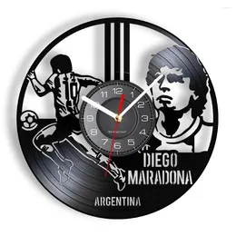 벽시계 아르헨티나 축구 전설 디에고 마라도나 시계 제작 진짜 레코드 축구 스타 홈 장식 레트로 음악