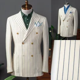 Suits Yeni Erkek Takım One Piece Blazer Çift Kelime Kruvaze Tepeli Kavur Pinstripes Resmi Smokin İş Düğün Damat Kişisel Kostüm Homme