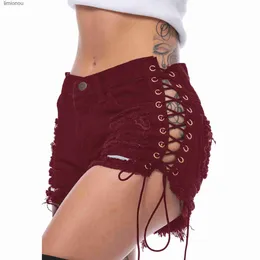 Frauen Shorts 2024 Sommer Neue Frau Sexy Denim Shorts Mode Side Bandage Elastische Shorts Jeans 4 Farben S-3XL Drop ShippingC243128