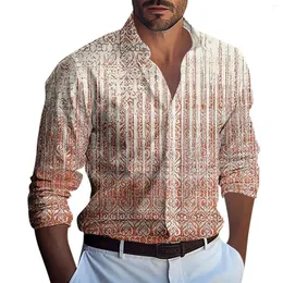 Camicie casual da uomo Maschili uniche per uomo Colletto con risvolto Maniche lunghe Camicetta stampata Gemelli Camisas Y Blusas
