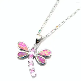 Naszyjniki wiszące biżuterię moda niebieska opal dragonfly kobiety różowy kamień