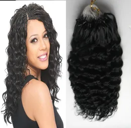 1 g per sträng 100 gram per paket Mikroring Loop Hårförlängning Färg 1 Tippad Remy Human Hair Deep Curly Links Extensions8890188