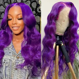 Violet Purple 13X4 Body Wave Lace Front Wig 30Inch Brazlian Human Hair Wigs Purple Blue Pink and Transparent Lace Frontal Wig