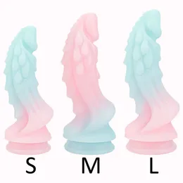 Cute Soft Luminous Dildo Silicone Huge Anal Butt Plug Dragon Vagina Masturbation Suction Cup Adult Sex Toys for Man Women Couple 240311