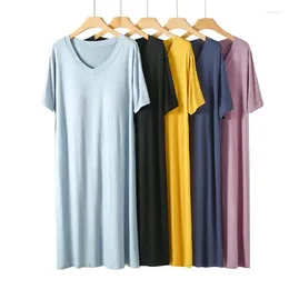 Casual Dresses Modal V-ringklänning Korta ärmar BRA POLLED Summer Spring Homewear Loose Sleepdress Women's Clothing