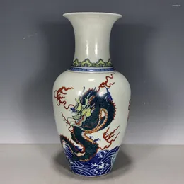 Vazolar Oturma Odası Vazo Dekorasyonu Qing İmparator Qianlong Yıl yapımı çok renkli ejderha antika porselen koleksiyonu