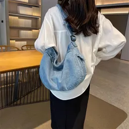 Denim Womens Bag Jeans Shoulder Cross Canvas Messenger Y2K Big Size Eco Korean Shopper Hobos Student Handväskor 240305