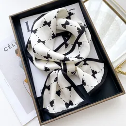 Summer Plaid Black and White Minimalist Bowknot Double Layer Silk Mulberry Silk Scarf Ribbon Female Spring and Autumn Arm Bag Tied Hair