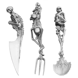 3st Halloween Gift Skull Forkspoonknife Table Seary Cutlery Spoon Fork Set Dining Forks Bento Accessories Kitchen GOODS GARFO 240315