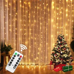 Party Decoration 3M 100/200/300 LED Copper Line Curtain Light Christmas Festival Födelsedag hem med fjärrkontrollsträng