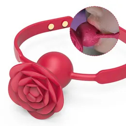 Rose Toy 9 wibracje para gag kulki powściągliwości na otwartym jamie ustnej kuli z sutkiem oddychającą uprząż knebel zabawek dla dorosłych dla kobiet