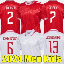 2024 덴마크 축구 저지 유로 24 25 25 Eriksen Home Red White Vestergaard Hojbjerg Christensen Andersen Andersen Olsen Braithwaite Dolberg 남자 아이들 축구 셔츠