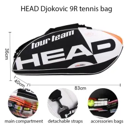Väskor Head Murray Tennis Bag Single Shoulder Independent Shosfack Insolering 6/9 bitar Bär rem teleskop