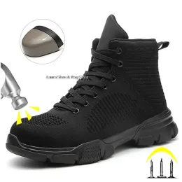 Ботинки стальная крышка папка рабочие безопасные ботинки для мужчин неразрушимая Ryder Shoes antismash High Top Safety Shoes Обувь зима Рабочие кроссовки черные