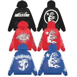 Hellstar Hell Star 남자 후드 디자이너 까마귀 빈티지 스웨트 셔츠 초상화 조류 힙합 두꺼운 운동 조정 손 페인트 포켓 스웨터