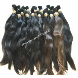 Anéis de alta qualidade marrom escuro natural virgem remy cabelo humano em massa, feixes de cabelo trançado, cabelo humano cru em massa, 0.5 kg/pacote