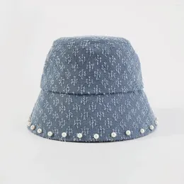 Berets Retro Jean Pearl Fisherman Hat Stylowy stały kolor Słońca Kolor Słoneczny Basen Lekkie i oddychające wiadro podróżne