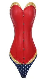 Kobiety seksowne sztuczna skóra Overbust Corset Bustier Top Waist Cincher Body Shaper Zespół gorsetów Bierzecze bielizna plus rozmiar Korsett 2205246389142