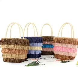 Färg TASSEL PAPPER ROPE STRAW BAG PORTABLE WOVED BEACH BAG CASUELL KVINNA Väska Kvinndesignväskor Handväskor 240307