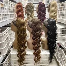 Synthetic Wigs Kanekalon Ponytail Long Curly Drawstring Ponytail Clip In Hair For Black Women Blonde Black Heat Resistan 240329