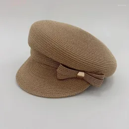 Berets 202403-2509165 Ins Chic Japan Summer Natural Plant Fiber Grass Side Bowknot Cute Lady Service Hat Women Leisure Visors Cap