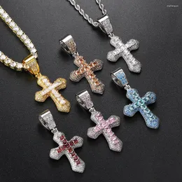 Pendant Necklaces Fashion Hip Hop Rapper's Iced Out Zirconia Cross Stainless Steel Rope Chain On Neck Homme Trend Jewelry OHP141