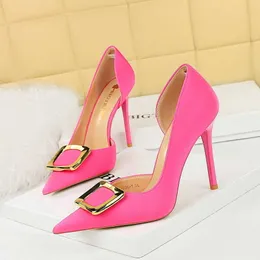 Luxury HBP Non-Brand Talons Dames Buckle Pumps Big Tree Shoes Women Pink Heel for Ladies