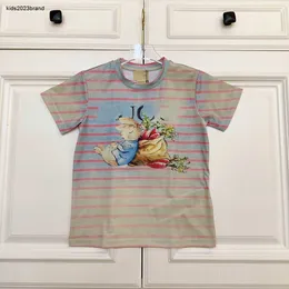 Neues Baby-T-Shirt mit Farbverlauf, T-Shirt, Größe 100–150 cm, Designer-Kinderkleidung, niedliches Kaninchenmuster, bedruckt, für Mädchen und Jungen, kurzärmelige T-Shirts, 24. März