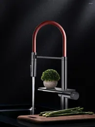 Rubinetti della cucina Rubinetto Cascata Miscelatore freddo Lavello Rubinetto dell'acqua Accessori per lavabo in acciaio inossidabile 304 Nero Rosso Irrigazione