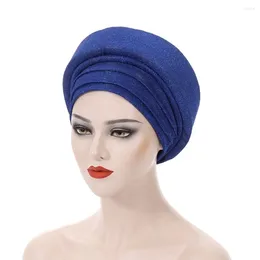 Etniska kläder Elegant African Auto Gele Headtie 2024 Turbante Women's Turban Cap Pleated Glitters Female Head Wraps