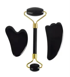 Natural Black Obsidian Massage Roller Double Head Jade Stone Facial Massage Roller Guasha Set Tool Skin Care Real Jade Roller ygug8624068