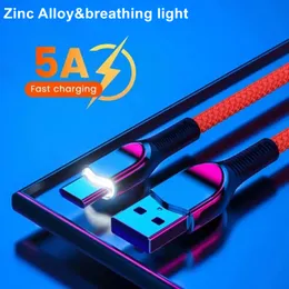 Zinklegering 5A Typ C -kabel Smart LED -indikator Snabbladdning Micro USB C Datakabel MOBLECH TELTER CORD för Samsung Xiaomi Laptop