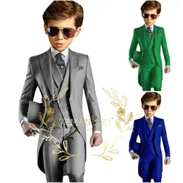 Men's Suits Children Formal Wedding Dress Boys Jacket Vest Pants 3Pcs Pograph Suit Kids 2-16 Year Birthday Ceremony Tuxedo Costume