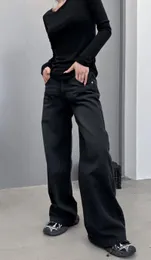 Jeans da donna Moda Mmsix 2024 Arrivo Pocket Love Design digitale Pantaloni in denim a vita alta Trendy ampio dritto