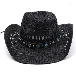 BERETS MANNEN Straw Western Cowboy Hoed Hand Made Beach Vilt Zonnehoeden Party Cap Voor Man Vrouw Curling Rand Zon Bescherming