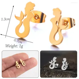 Stud Earrings Cute Small Animals Mermaid Cartilage Whale Fish Bone Stainless Steel Piercing For Women Birthday Party Jewelry