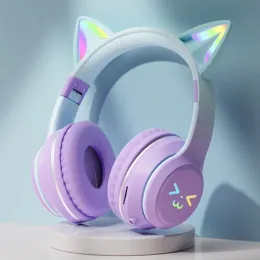 Kulaklıklar Kablosuz Kulaklıklar RGB Sevimli Kedi Kızlar Çocuk Hediye Kulaklığı Mikrofon Stereo Müzik Oyunları Kulaklıkları Kontrol Işıkları Kulaklık