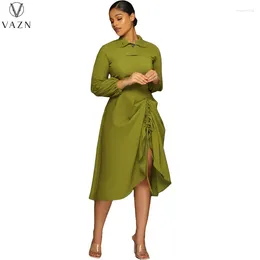 Рабочие платья ВАЗН 2024, женские костюмы в уличном стиле, с длинным рукавом, короткий топ, платье средней длины, однотонные комплекты из двух предметов