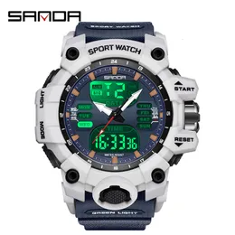 Sanda Nuovo prodotto Sveglia optoelettronica a luce verde Multifunzionale Tendenza moda uomo Edizione coreana Orologio trasparente impermeabile e antiurto