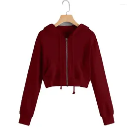 Kadın Hoodies Fermuar Sweatshirts Ceket Kadınlar Sonbahar Katı Beyaz Uzun Kollu Kısa Kapşonlu Sweatshirt Üstler Sudadera Muje