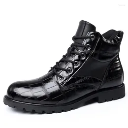 Stiefel 2024 Männer Herbst Frühling Leder Runde Kappe Vintage Krokodil Muster Männer Schuhe Mode Freizeit High Top