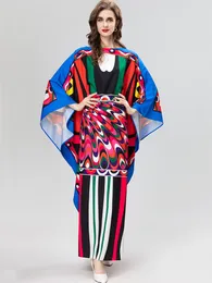 Robe-Fashion Dress Spring Autumn Women Classic Print Batwing Sleeve Max Loose Vestidos Elegant Lady Casual