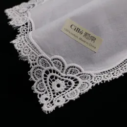 A004: Lenços de renda de algodão premium branco 12 peças/pacote lenços de crochê em branco para mulheres/senhoras lenço de casamento LL