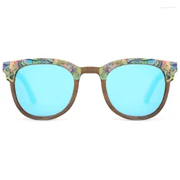 Solglasögonälskare Abalone Seashell Wood for Women Men Bluariserade linser Fashion Sun Glasses gåvan