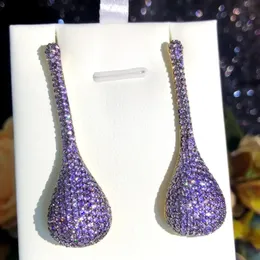 Missvikki Purple Pink CZ Ball Drop Earrings 여성 신부 드롭 매달린 귀걸이 파티 웨딩 보석 선물 고품질 240307