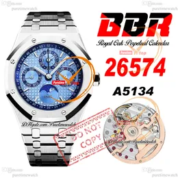 26574 Complicated A5134 Automatic Mens Watch BBRF 41mm Perpetual Calendar Sky Blue Dial Stainless Steel Bracelet Super Edition Puretimewatch Reloj Hombre