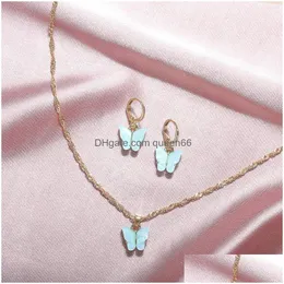 Charm Fashion Butterfly Necklace Earrings Gold Chains Acrylic Pendant Necklaces Ear Rings For Women Jewelry Will And Sandy Drop Delive Dhbrk