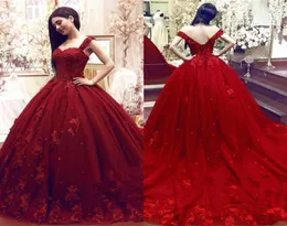 Luxury Lace Appliqued Ball Gown Quinceanera Dress Vintage Bourgogne Spaghetti Sweet 16 Dress Long Formal Party Prom Evening Gown BC6898918