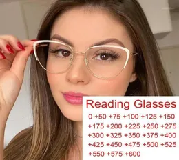 Solglasögon Fashion Cat Eye Anti Blue Light Reading Glasses Women Luxury Designer Metal Eyeglasses bländning Presbyopic Computer Eyewea9428616